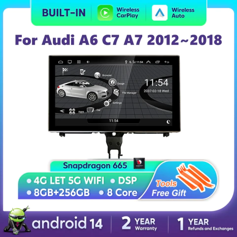 Android 14 carplay carro multimídia player para audi a6 c7 a7 2012 ~ 2018 tela de toque 4g música estéreo gps navi 8 + 256gb rádio automático