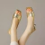 Sandálias de cabeça quadrada para mulheres, saltos altos finos elegantes, sapatos de toe vazios, nova moda, verão na internet