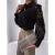 Elegante blusa sólida de chiffon feminina, camisa casual de manga comprida, camisa solta com decote V, túnicas de senhora do escritório, tops grandes, primavera, verão, 2024 - loja online