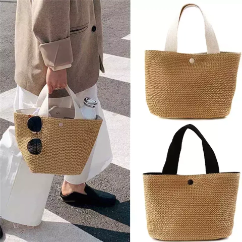 Fsafashion-bolsa de tecido palha para mulheres, bolsa casual para férias, bolsas com alça superior, bolsas de ombro retrô artesanais, moda feminina, 2024