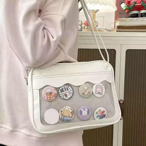 Japonês Harajuku Ita Bag para Mulheres, PU Transparente Bolso Itabag, Uniforme De Meninas Do Ensino Médio JK Crossbody Bolsa De Ombro, Bolsas