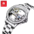 OLEVS Relógio Mecânico Automático para Mulheres, Relógio Transparente, Big Dial Design, Bracelet Set, Presente de Luxo, 40mm, 6699 - Wolf Games