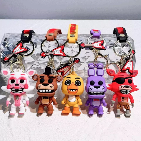 5 pçs atacado jogo dos desenhos animados figura de ação fnaf freddy's fazerbear urso boneca modelo brinquedo cinco noites freddy chaveiro para presente