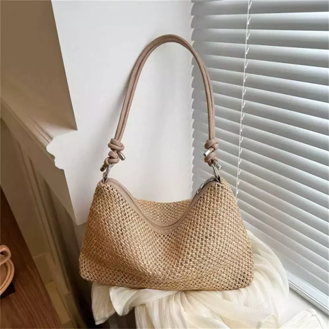 Saco de palha tecido Rattan para senhoras, sacola de grande capacidade, bolsa trançada artesanal, bolsa de ombro, moda