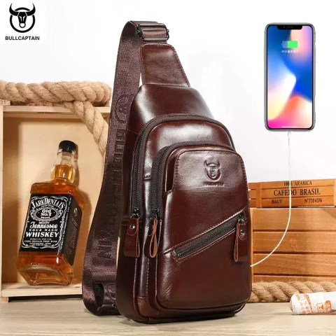 BULLCAPTAIN-Bolsa de Peito de Couro Masculina, Grande Capacidade, Bolsa Mensageiro Casual, Classic, XB 127, Latest, 2023