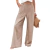 Calça larga de linho de algodão feminina, comprimento total, casual, monocromática, solta, cintura alta, reto, botão, verão - Wolf Games