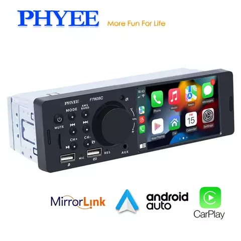 Rádio automotivo carplay de 1 din 4 ", bluetooth, android-auto, reprodutor de mp5, mãos livres a2dp, usb tf aux estéreo, unidade principal multimídia f7805c