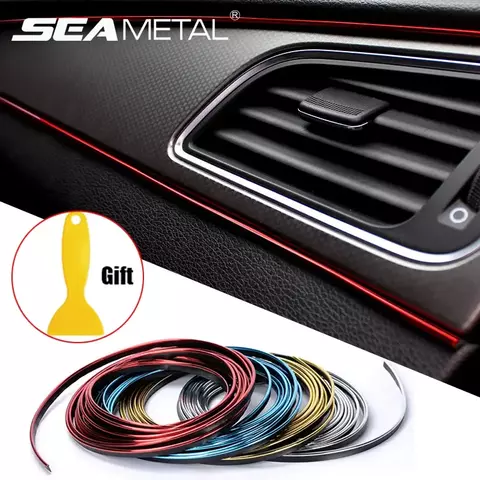 Seametal interior do carro moldagem guarnição tiras diy flexível linhas anti risco 5m decoração tira painel acessórios de estilo do carro