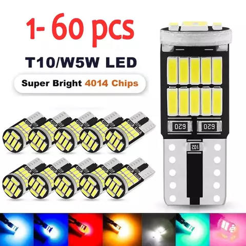 1-60 pces t10 w5w 194 501 led canbus sem erro luz interior do carro t10 26 smd 4014 chip branco puro instrumento luzes lâmpada lâmpada automática