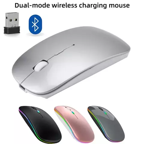 Rato sem fio recarregável, compatível com bluetooth, 2.4ghz, modos duplos, mouse de computador com receptor nano para pc, laptop, macbook