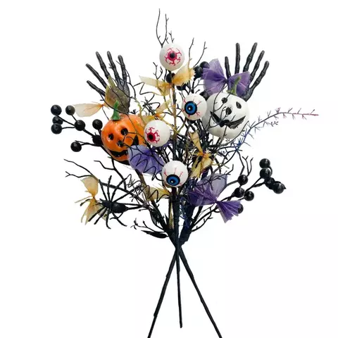 Ramo de flor de abóbora de terror preto de Halloween – ideal para decorações de Halloween, enfeites de festa de festival fantasma