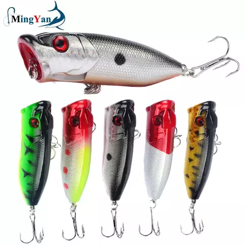 1 pçs iscas de pesca topwater popper isca 6.5cm 12g isca dura wobblers artificiais equipamento de pesca de plástico com 6 # Ganchos