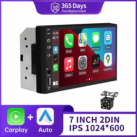 2din 7 Polegada tela hd toque completo carplay android auto carro raid multimídia mp5 player estéreo usb bluetooth com câmera reversa