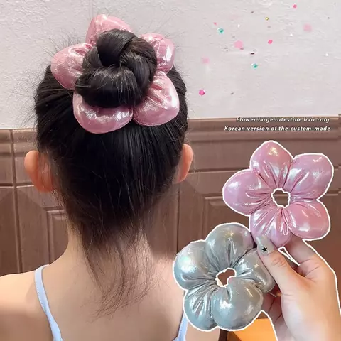 Grande flor menina cordas de cabelo moda xadrez faixas de borracha cabeça almôndega rabo de cavalo headwear crianças acessórios para o cabelo do bebê 1pc
