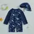 Maiô infantil de 0 a 5 anos, roupa de banho com estampa de tubarão, manga longa, meio zíper, com chapéu de sol, 2 peças, roupa de banho para crianças pequenas - loja online