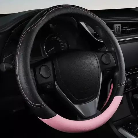 1pc novo couro do plutônio emenda couro antiderrapante usar quatro estações universal capa de volante preto rosa