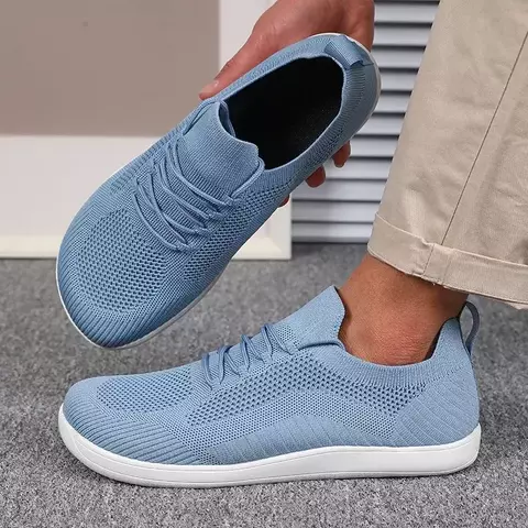 Nova moda dedo do pé largo tênis descalço malha sola macia respirável rendas até sapatos versátil diário dedo do pé redondo casal tênis de corrida