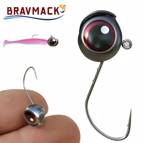 10 unidades/pacote 2.5g 3g 5g cabeça de chumbo gabarito ganchos farpado raiz ned gancho pesca t-tail isca macia enfrentar olhos grandes gancho de pesca