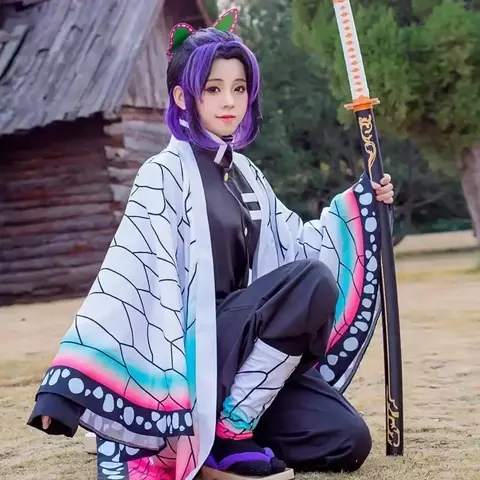 Anime kimetsu não yaiba kochou kochou shinobu cosplay traje demônio slayer kochou uniformes perucas cabelos halloween para crianças adulto
