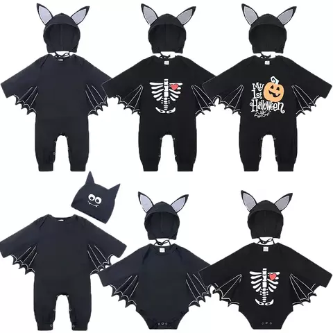 Umorden 2 pçs/set unissex morcego preto traje do bebê meninas meninos meu primeiro roupa de halloween algodão 3-6m 6-12m 12-18m 18-24m