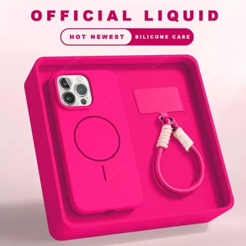 Nova capa de telefone com cordão magnético para iphone 15 14 16 plus 11 12 13 16 pro max magsafe protetor de pulseira de silicone líquido capa macia