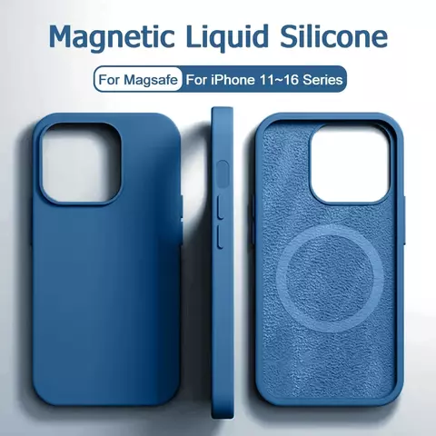 Capa magnética original de silicone líquido à prova de choque para iPhone 16 15 14 13 12 11 Pro Max 16 Plus para capa de carregamento sem fios Magsafe