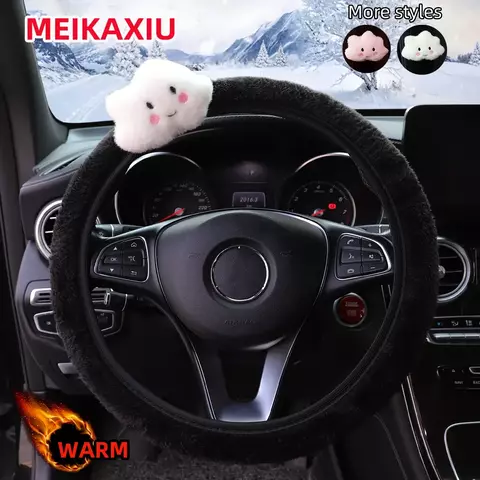 Nuvens fofas árticas, coelhos fofos, pandas, filhotes, carros de pelúcia de inverno sem rodas internas, capas de volante, decoração de carro