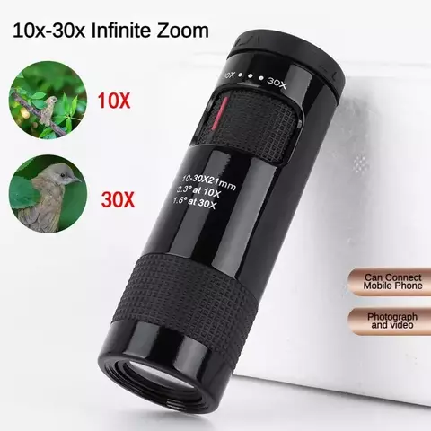 Poderoso monocular 10-30x21 zoom mini telescópio portátil luneta equipamentos de acampamento turismo visão óptica monóculo