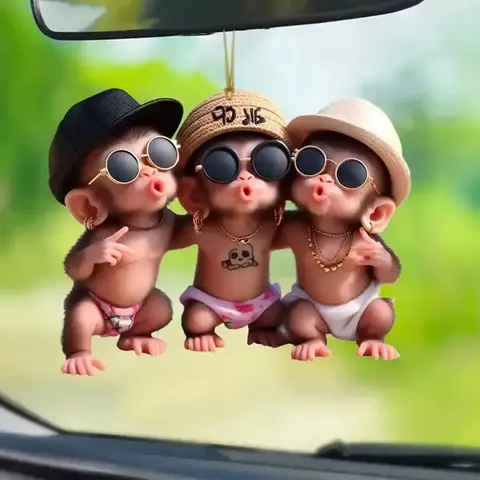 2d acrílico macaco pingente decoração personalizada pingente macaco de natal ornamento acrílico para carro dos desenhos animados decoração da árvore de natal