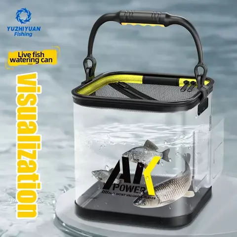 Yuzhiyan balde de pesca transparente dobrável multifuncional recipiente de peixes vivos balde de proteção de peixes
