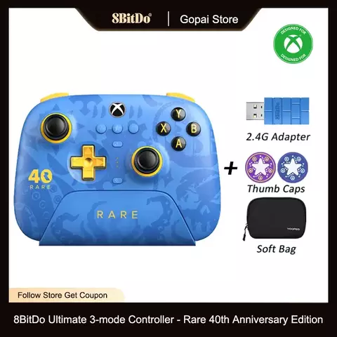 Controlador 8BitDo Ultimate-3-Mode - Edição rara de 40o aniversário para Xbox Series X | S e Xbox One, Apple, Windows PC e Android