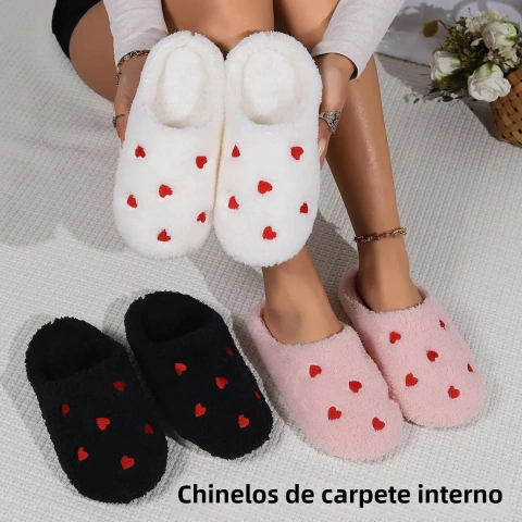 Inverno feminino em forma de coração chinelos amor mudo sola macia sapatos interior confortável bonito silencioso tapete luz sala de estar
