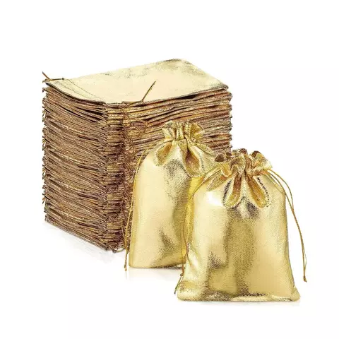 50 pçs ouro presente cordão sacos malotes para organizadores de jóias favor barra de doces pacote de chocolate pequenas empresas suprimentos
