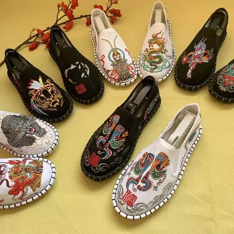 Sapatos para mulheres moda casual vintage bordado estilo étnico streetwear estilo chinês harajuku velho pequim homem streetwear