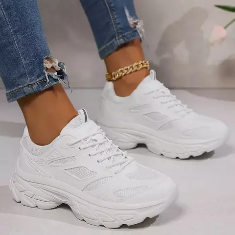 2025 primavera novo estilo versátil moda cor pura respirável superior sapatos esportivos casuais das mulheres sapatos de corrida de estrada pai