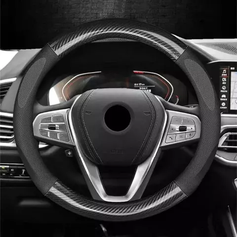 Capa universal para volante de carro, fibra de carbono, couro, tridimensional, antiderrapante, espinha e acessórios elegantes para carro