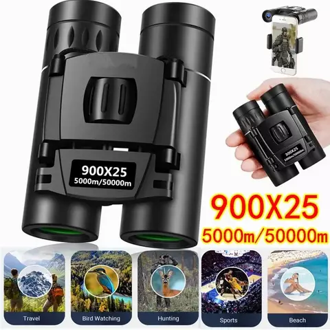 900x25 portátil hd zoom 5000m/50000m binóculos telescópio poderoso dobrável visão de longa distância caça acampamento ao ar livre esportes