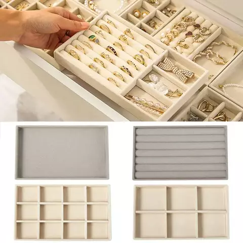 Bandeja de exibição de joias de veludo, vários estilos, colar, pulseira, brincos, broches, caixa de armazenamento, gaveta, organizadores de joias, 1 peça