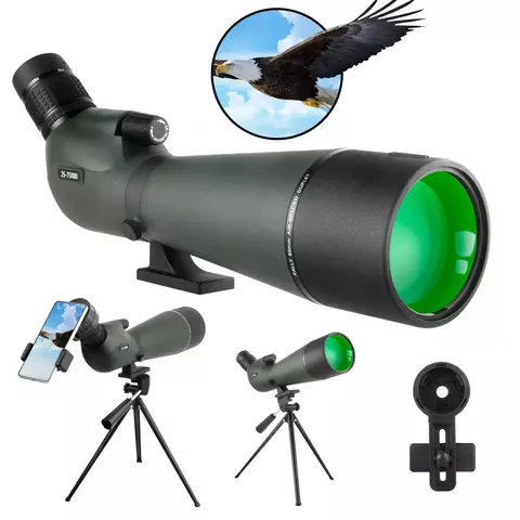 25-75x80 telescópio spotting scope grande campo poderoso zoom monocular com adaptador de telefone tripé para observação de pássaros acampamento