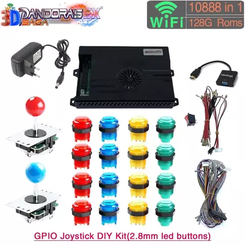 Pandora Saga-Game Console Arcade, 8 Way Joystick, luzes LED, Gabinete Botão, Bartop, Kit DIY, 2 jogadores, 3D Box, EX2, 10888 em 1, 128GB