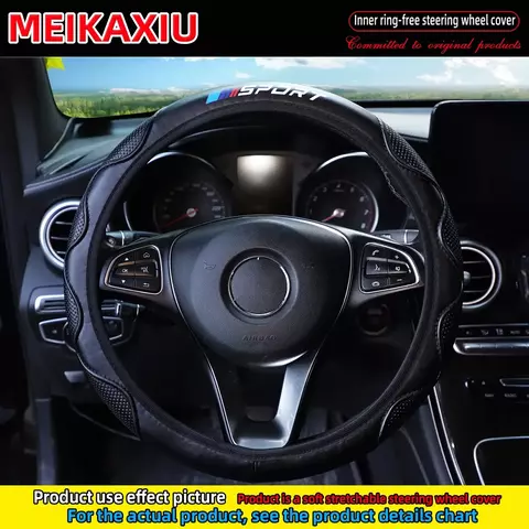 Capa de volante de pele de carneiro artificial de couro macio design de massagem em forma de onda acessório de carro de 14,5-15 polegadas