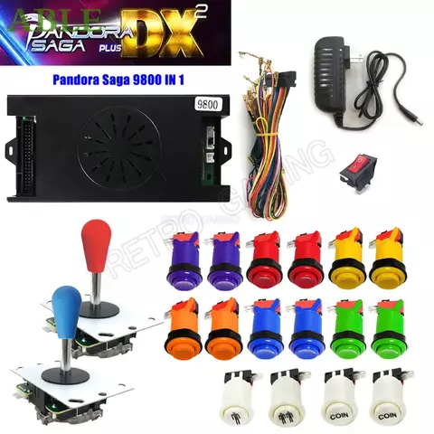 9800 em 1 caixa pandora saga dx2 plus kit diy 8 vias joystick estilo americano botão de pressão console de jogos arcade armário bartop