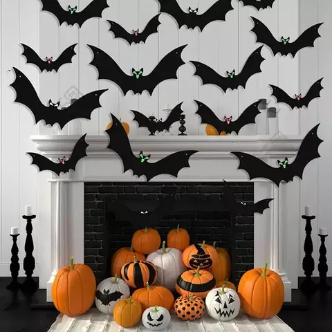 18 peças de ornamento de morcego de Halloween, um item de decoração para cenas de festas de Halloween, adequado para decoração de casas e lugares ao ar livre