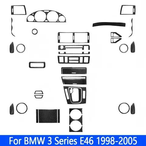 Para bmw série 3 e46 1998 1999 2000 2001 2002 2003 2004 2005 adesivos pretos de fibra de carbono acessórios decorativos interiores do carro