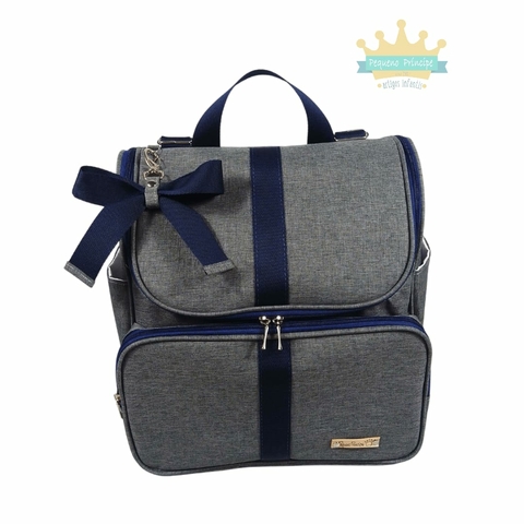 PRODUTO NOVO: Mochila de Maternidade Pequeno Príncipe Grande Linho Cinza/ Marinho