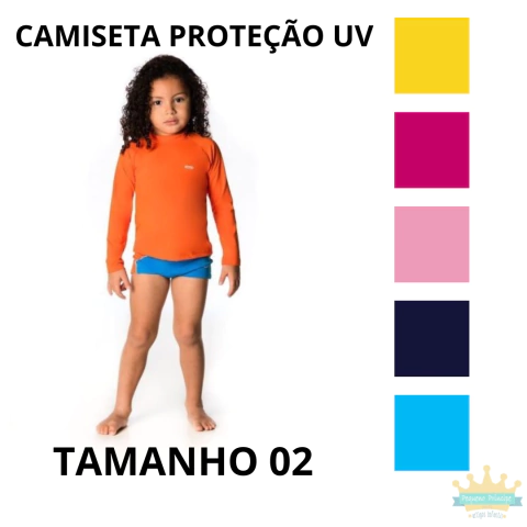 PRODUTO NOVO: Camiseta Infantil Unissex Lisa Proteção Solar UV 50+ Tam: 02