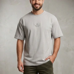 Camiseta Oversized Adidas Cinza Claro