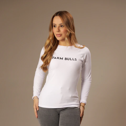 Camiseta Térmica Feminina Farm Bulls UV50+ Branca Manga Longa