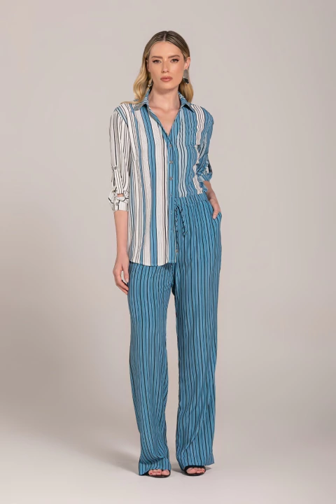 Camisa Crepe Estampa Listrado Mesclado