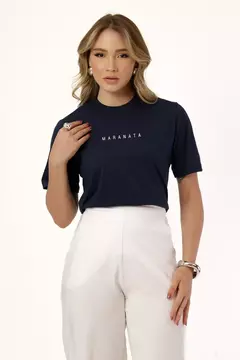 T-SHIRT PREMIUM MARANATA ALTO RELEVO - COR AZUL MARINHO